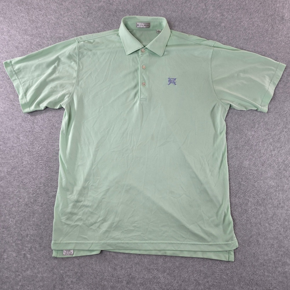 Peter Millar Mens Mint Green Performance Golf Polo Shirt Size Large Short Sleeve